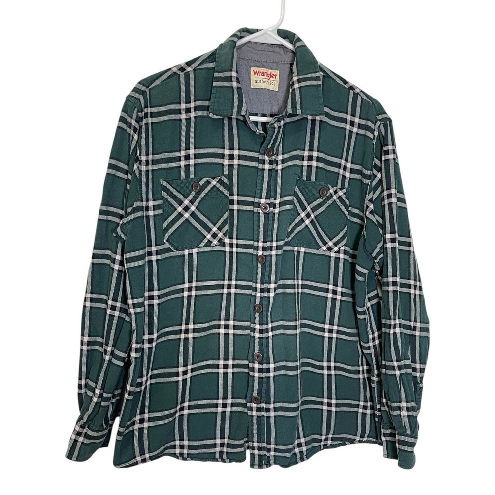 Wrangler Large Green Plaid Flannel Button Down Shirt Cotton Gorpcore Americana